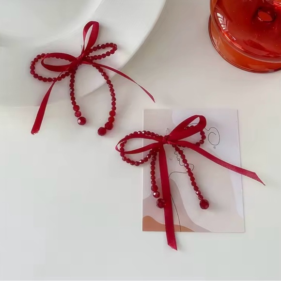 Vibrant Red Bow Statement Earrings - Picture 3 of 3